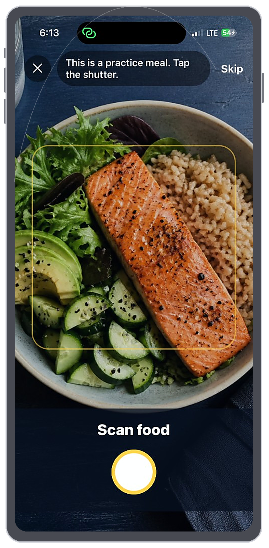 Scanning a salmon bowl in GoodFat